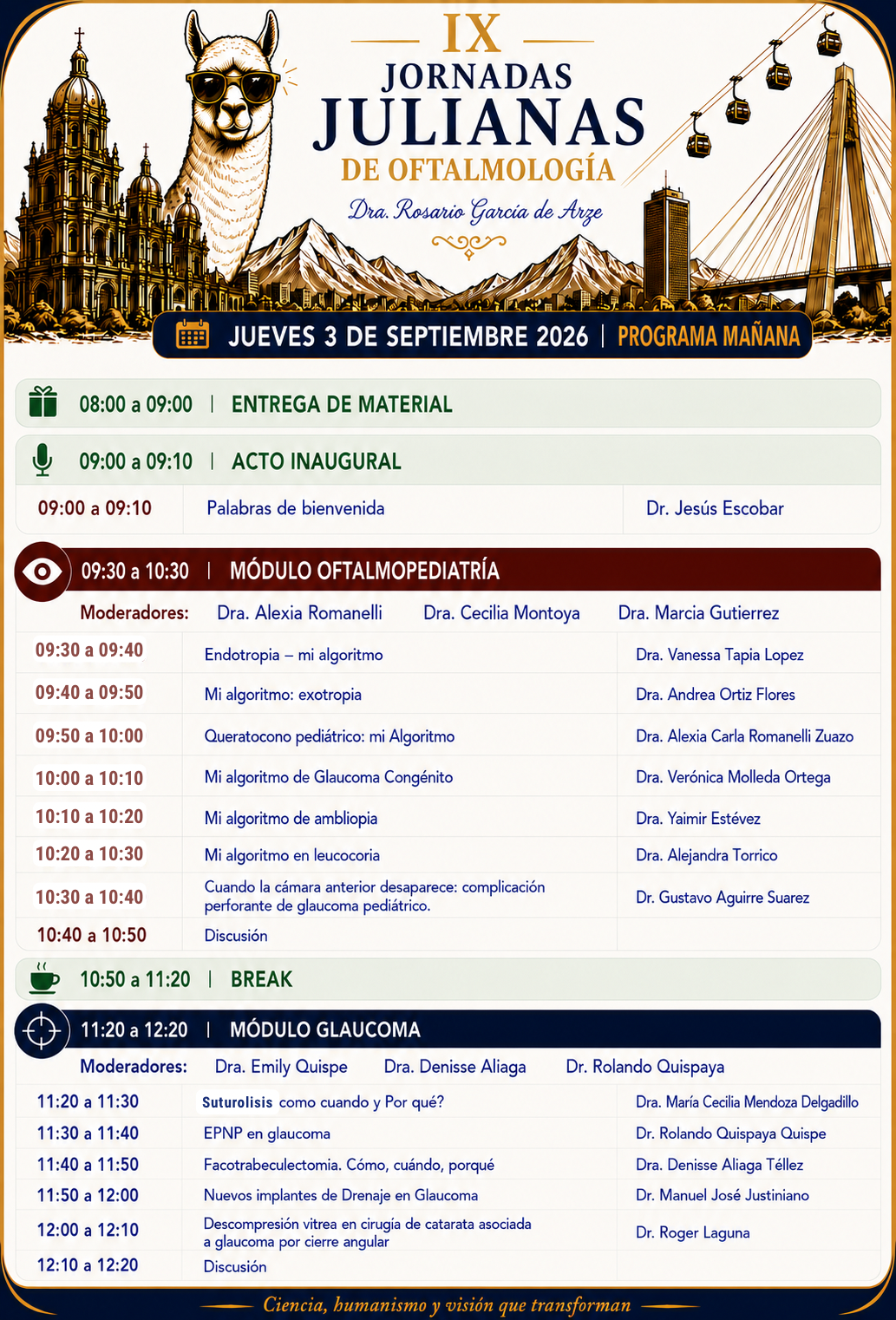 Jueves 3 de Septiembre (Sesión Mañana) — Acto Inaugural, Módulos Oftalmopediatría y Glaucoma