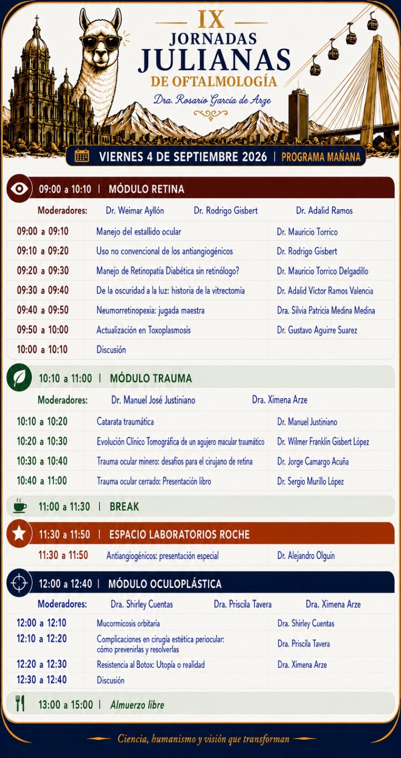 Viernes 4 de Septiembre (Sesión Mañana) — Módulos Retina, Trauma Ocular, Simposio Roche y Oculoplástica